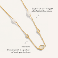 Modern Elegance Quartz & Pearl Necklace (Gold)