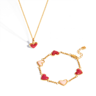 Fuchsia Quartz Heart Bracelet & Necklace Set (Gold)