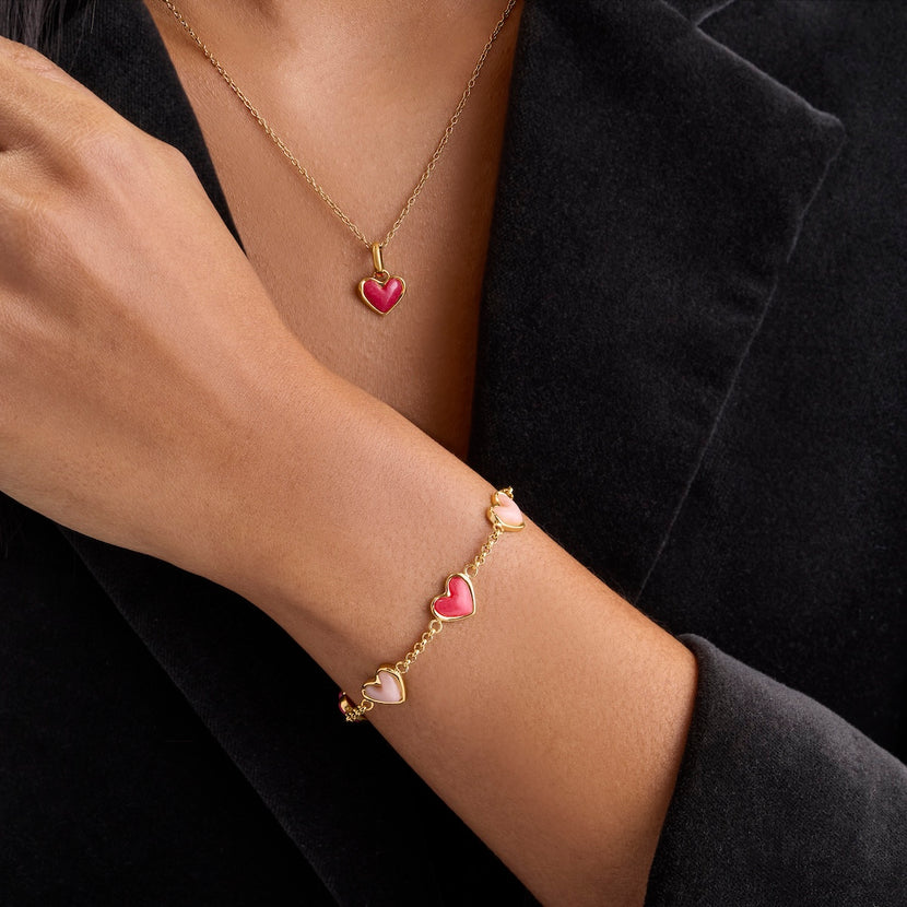 Fuchsia Quartz Heart Bracelet & Necklace Set (Gold)