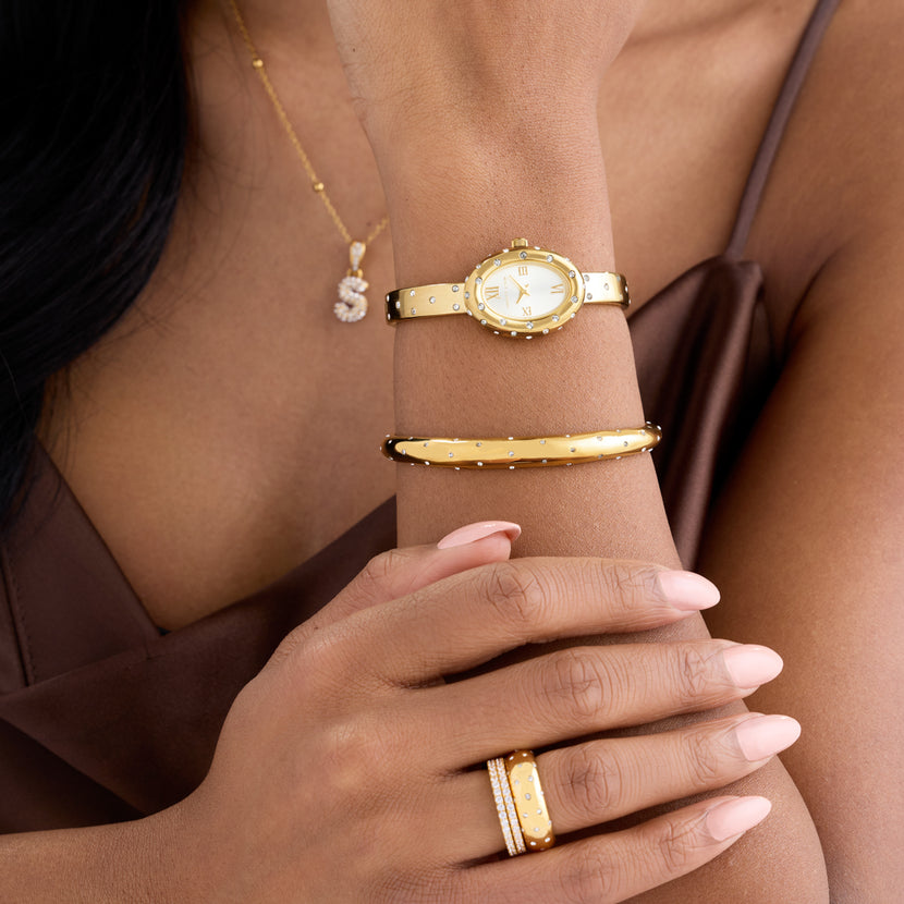 Polka Dot Crystal Bangle (Gold)