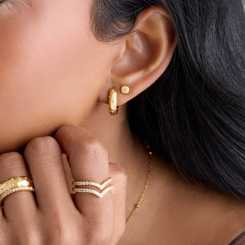 Polka Dot Crystal Hoop Earrings (Gold)