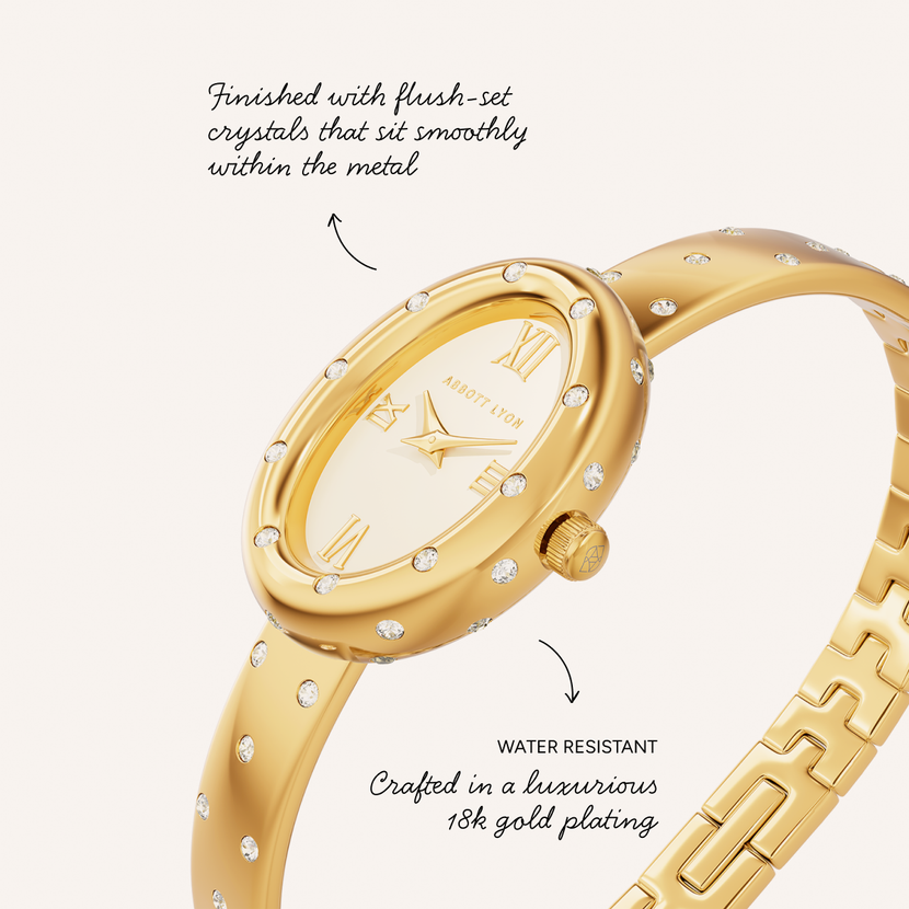 Polka Dot Crystal Watch & Bangle Set (Gold)