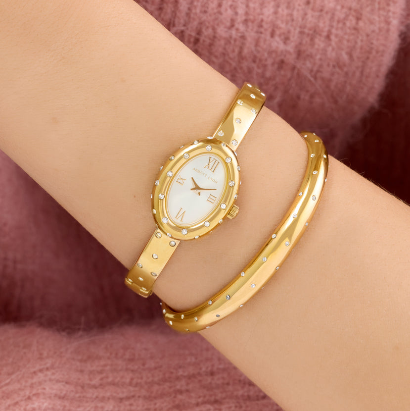Polka Dot Crystal Watch & Bangle Set (Gold)