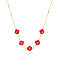 Red Custom Clover Name Necklace (Gold)