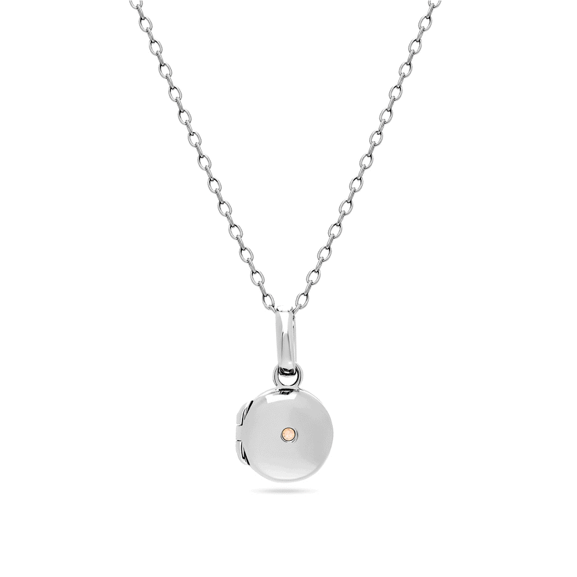 Round Photo Locket Sphere Necklace (Silver)