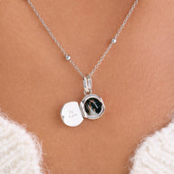 Round Photo Locket Sphere Necklace (Silver)