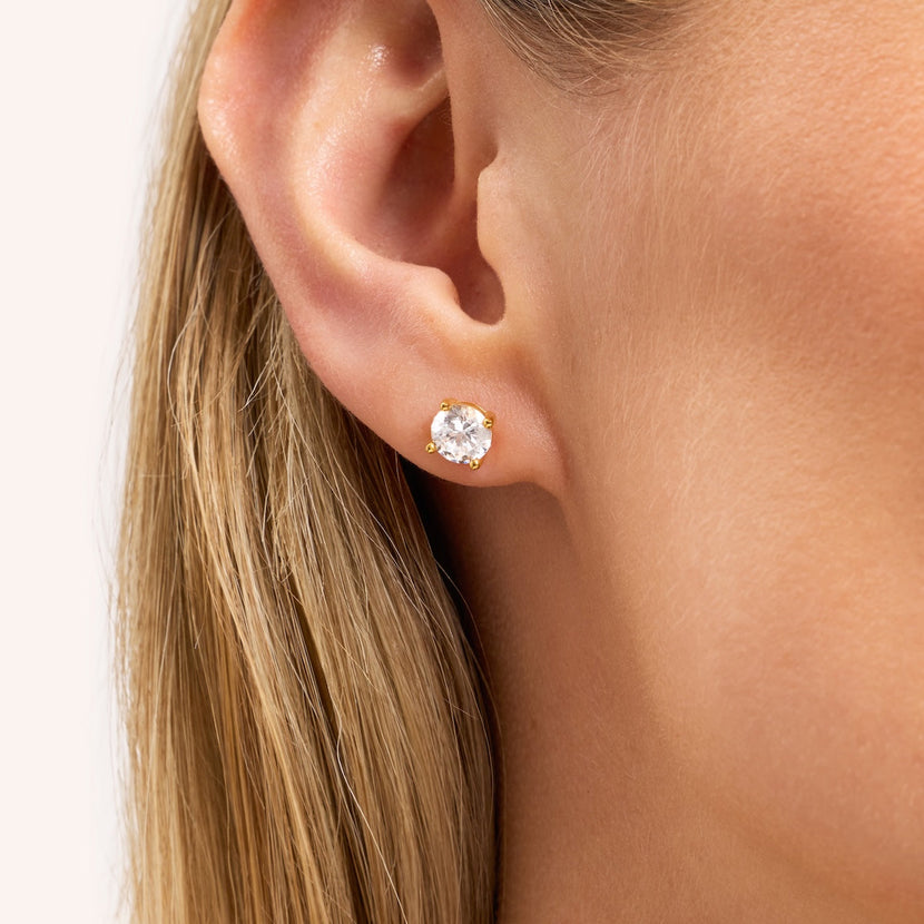 Round Solitaire Stud Earrings 1ct (Gold)