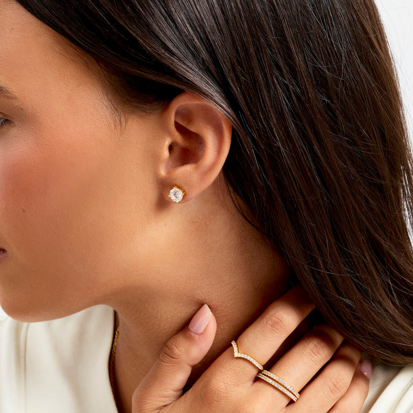 Round Solitaire Stud Earrings 1ct (Gold)