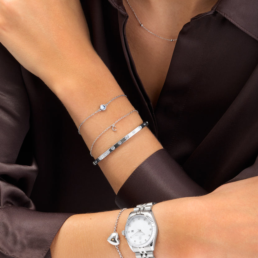 Made Mine Round Birthstone Bracelet (Silver)