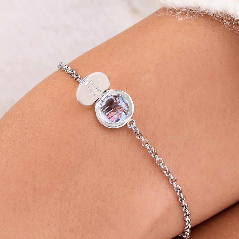 Round Photo Locket Bracelet (Silver)