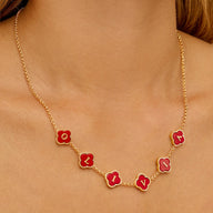 Red Custom Clover Name Necklace (Gold)