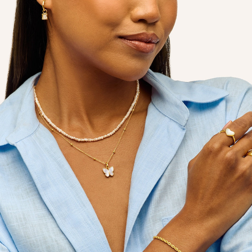 Pearl Butterfly Necklace (Gold)