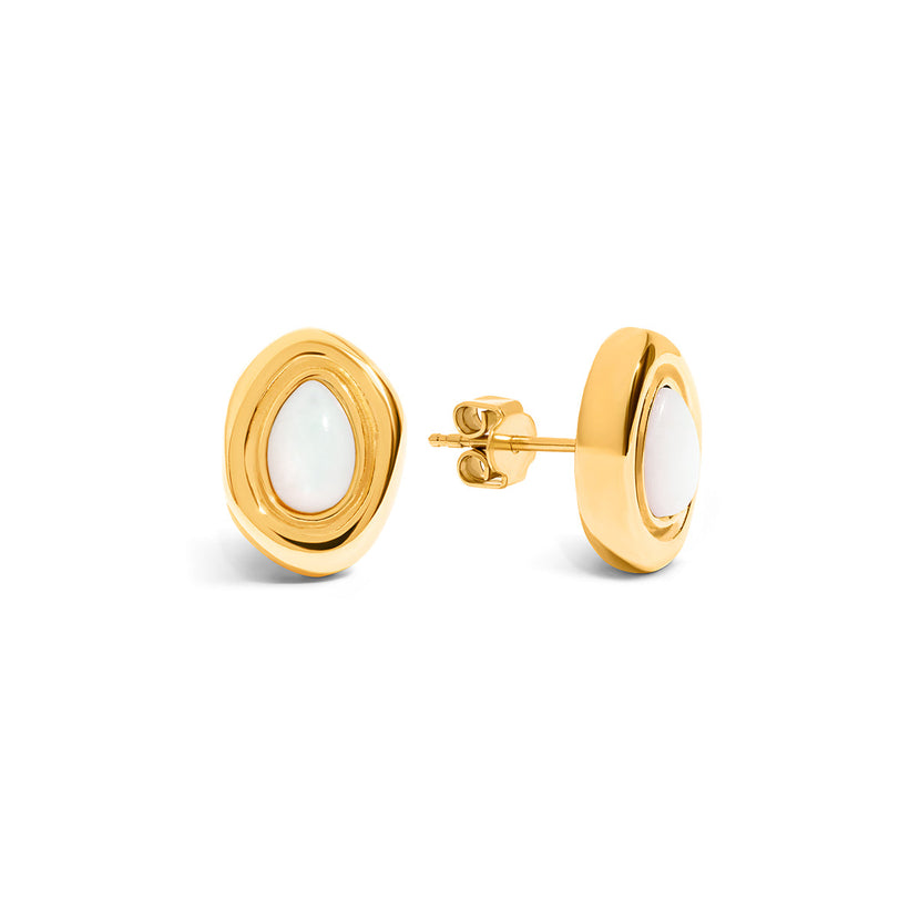 Pearl Molten Stud Earrings (Gold)