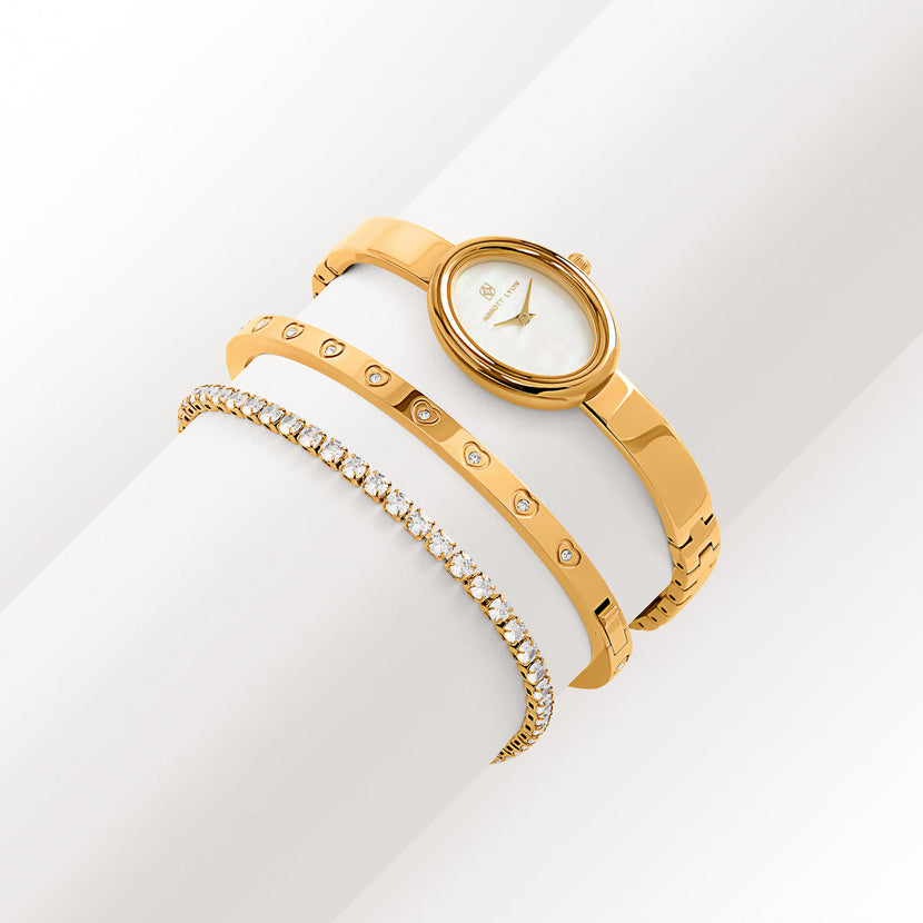 Monroe Bangle Watch & Crystal Bracelet Set (Gold)