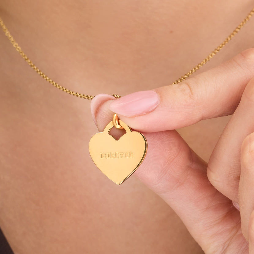 Double Fingerprint Heart Token Necklace (Gold)