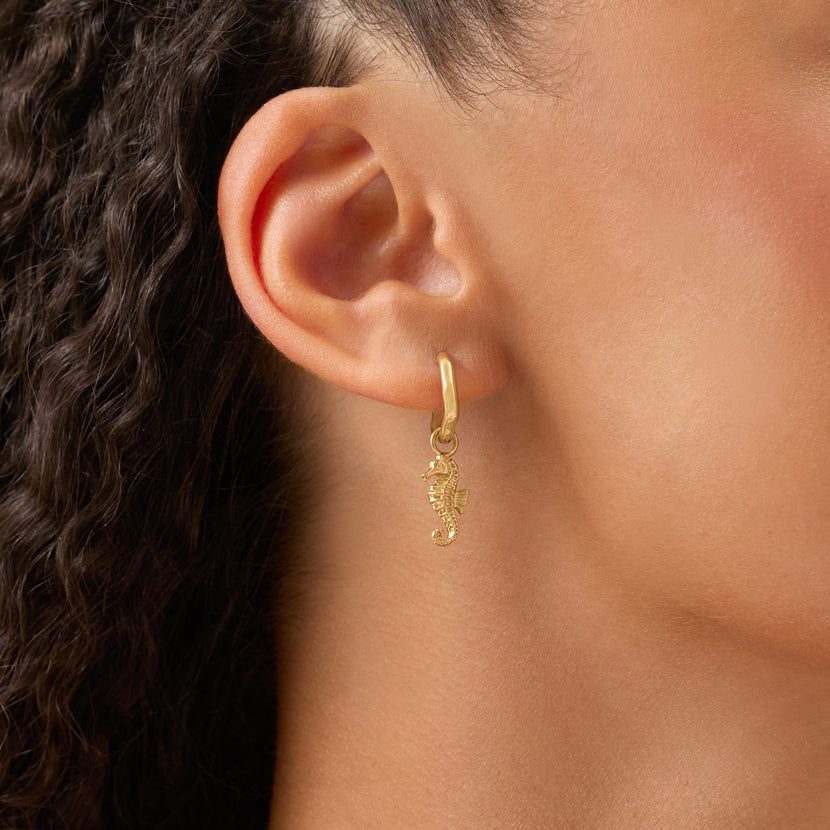 Ocean Charms Seahorse Huggie Earrings (Gold)