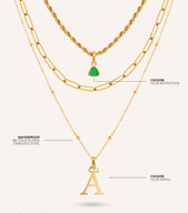 Initial & Droplet Birthstone Layered Necklace Set (Gold)