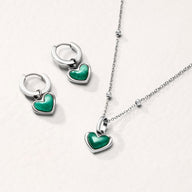 Green Quartz Heart Huggie Earrings (Silver)