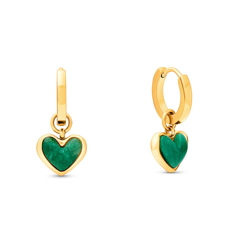 Green Quartz Heart Huggie Earrings (Gold)