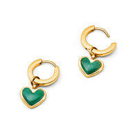 Green Quartz Heart Huggie Earrings (Gold)