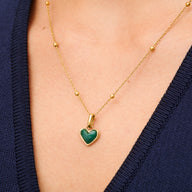 Green Quartz Heart Necklace & Huggie Set (Gold)