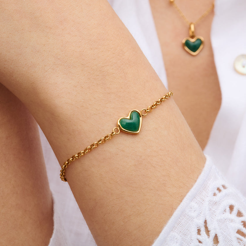 Green Quartz Heart Bracelet (Gold)