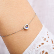 Floating Birthstone Heart Bracelet (Silver)