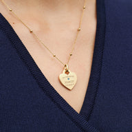 Blue Crystal Heart Token Necklace (Gold)