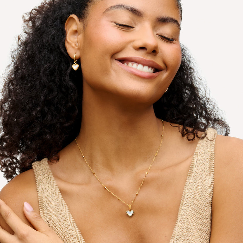 White Quartz Heart Necklace & Bracelet Set (Gold)