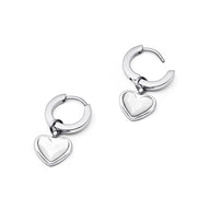 White Quartz Heart Huggie Earrings (Silver)