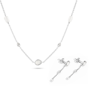Modern Elegance Quartz & Pearl Necklace & Earrings Set (Silver)
