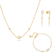 Modern Elegance Quartz & Pearl Jewellery Set (Gold)