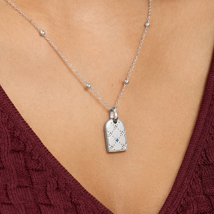 Mini Monogram Birthstone Tag Necklace (Silver)