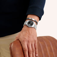 Custom Handwritten Men's Leather Bracelet (Silver)