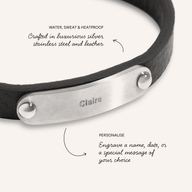 Custom Handwritten Men's Leather Bracelet (Silver)
