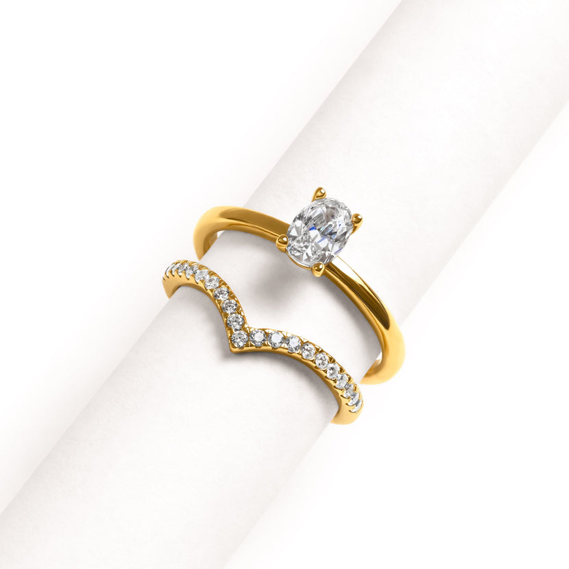 Oval Ring & Wishbone Stacking Set (Gold)