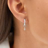 Fine Molten Cross Huggie Earrings (Silver)
