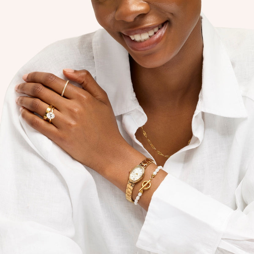 T-bar Pearl Bracelet (Gold)