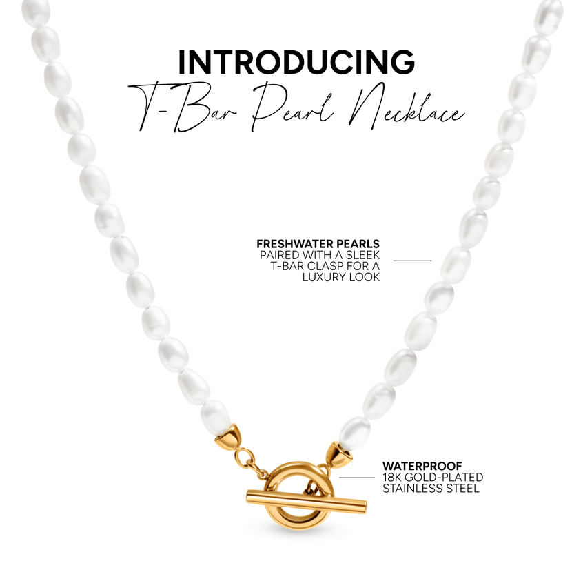 T-bar Pearl Necklace (Gold)