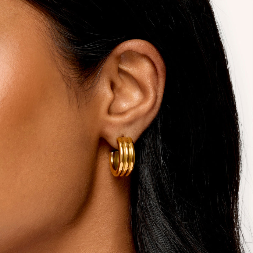 Triple Band Hoop Earrings (Gold)