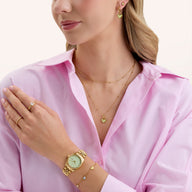 Mint Green Quartz Heart Necklace & Earrings Set (Gold)