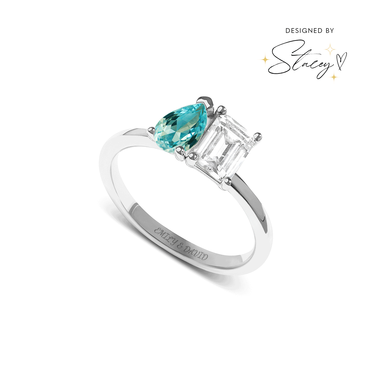Simulated Aquamarine Men's Ring - 14K White Gold Plated Sterling Silver, Birthstone Design, Size 11