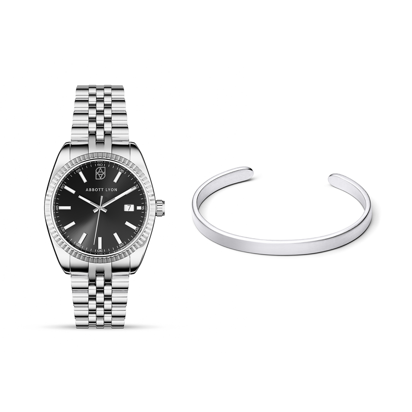 Men's 41mm Belgravia Grey Watch & Memento Cuff Bangle Set (Silver)