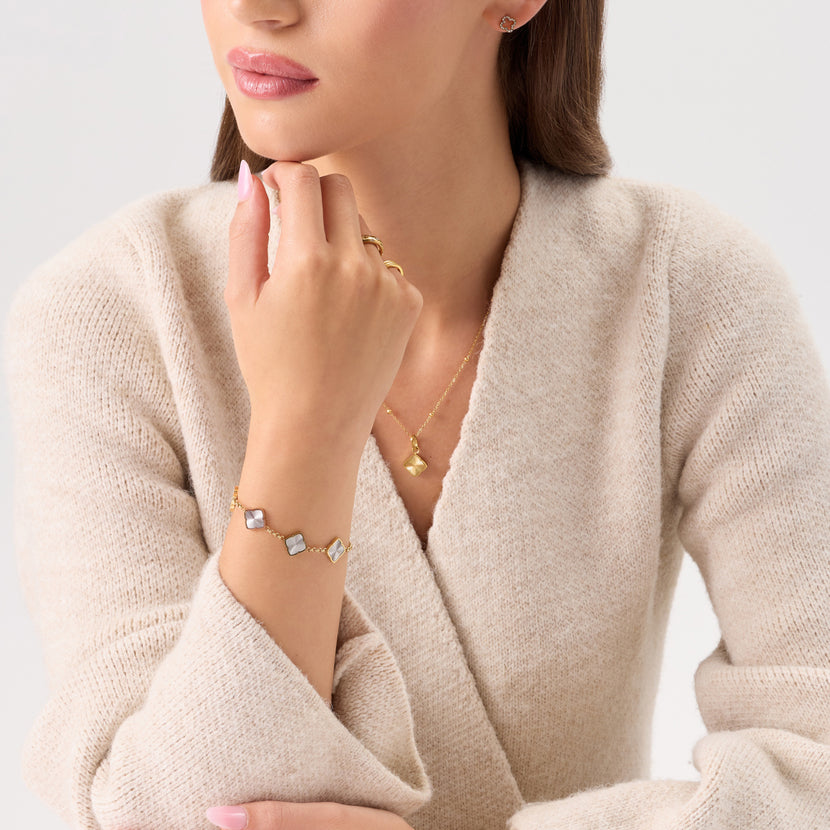 Two Tone Fluted Clover Bracelet (Gold/Silver)