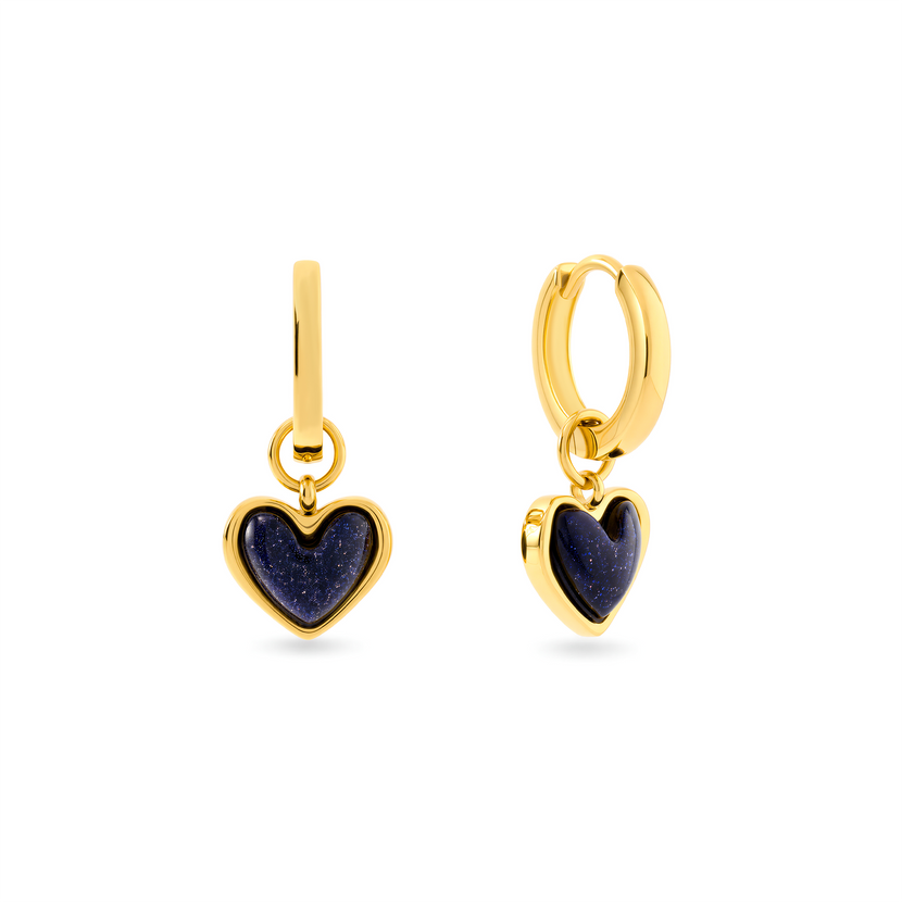 Midnight Blue Heart Huggie Earrings (Gold)