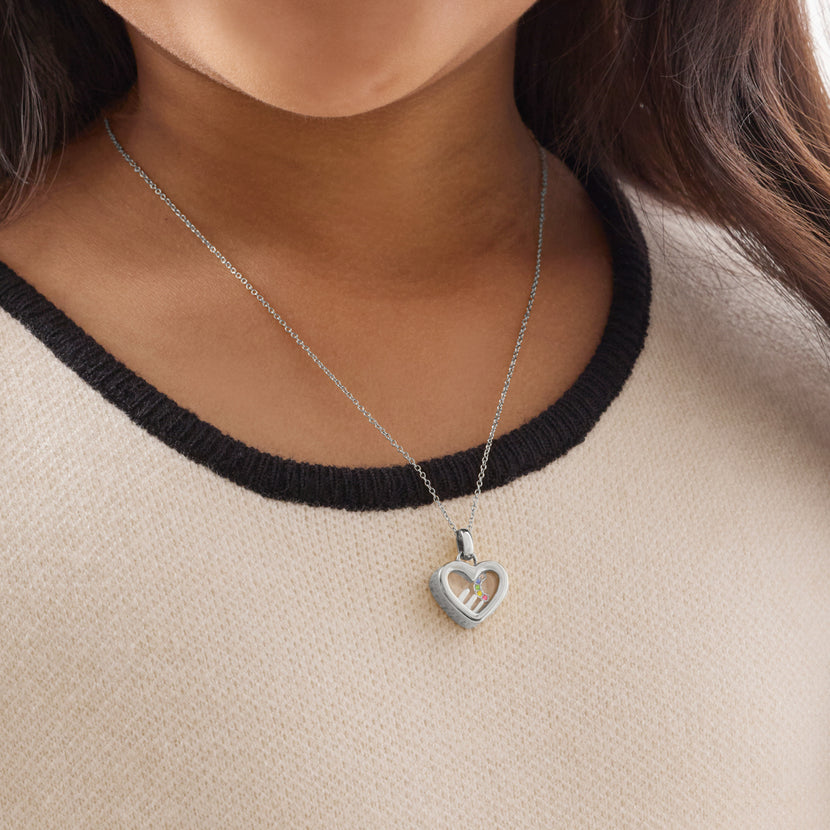 Mini Me Floating Charm Heart Necklace (Silver)