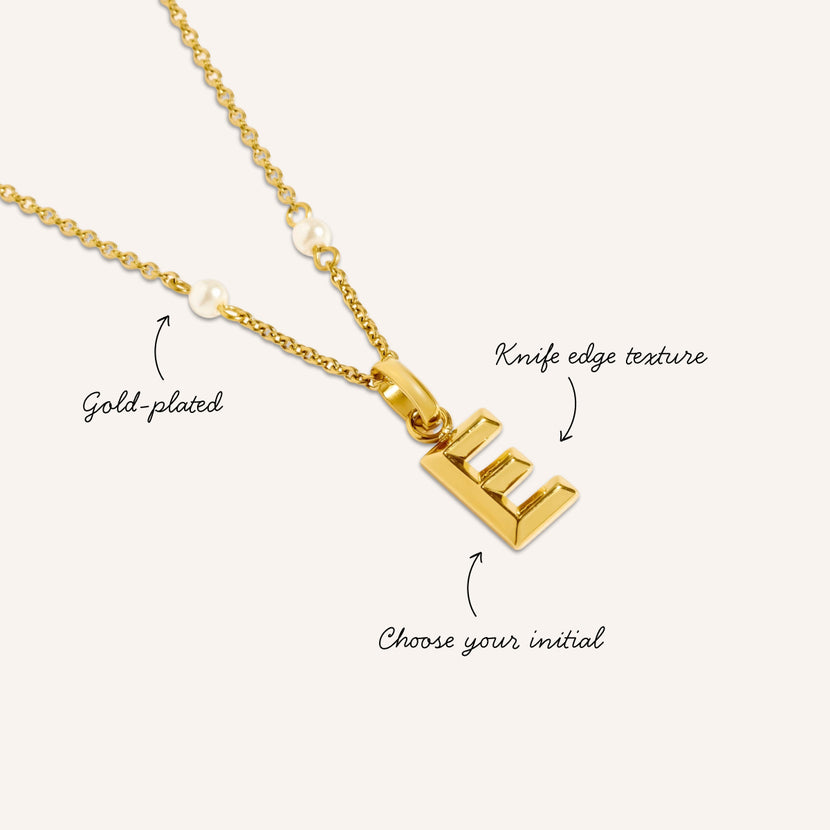 Pearlescent Stationed Necklace & Knife Edge Initial Set (Gold)