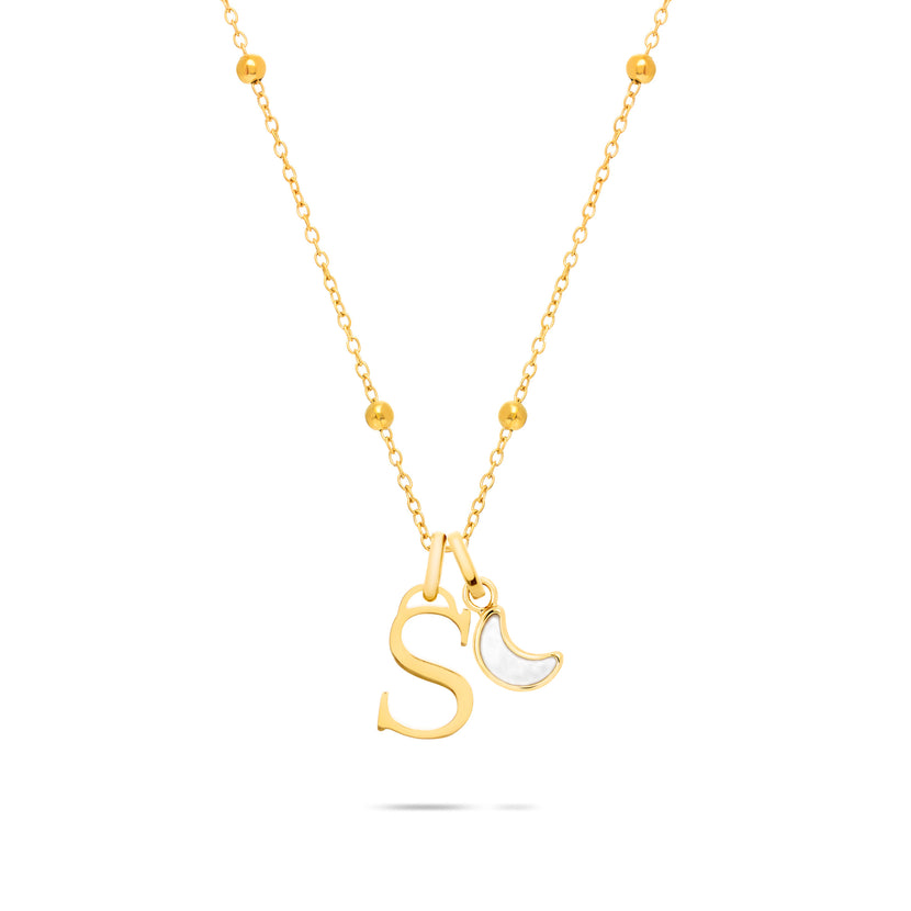 Celestial Skies Lunar & Initial Necklace (Gold)