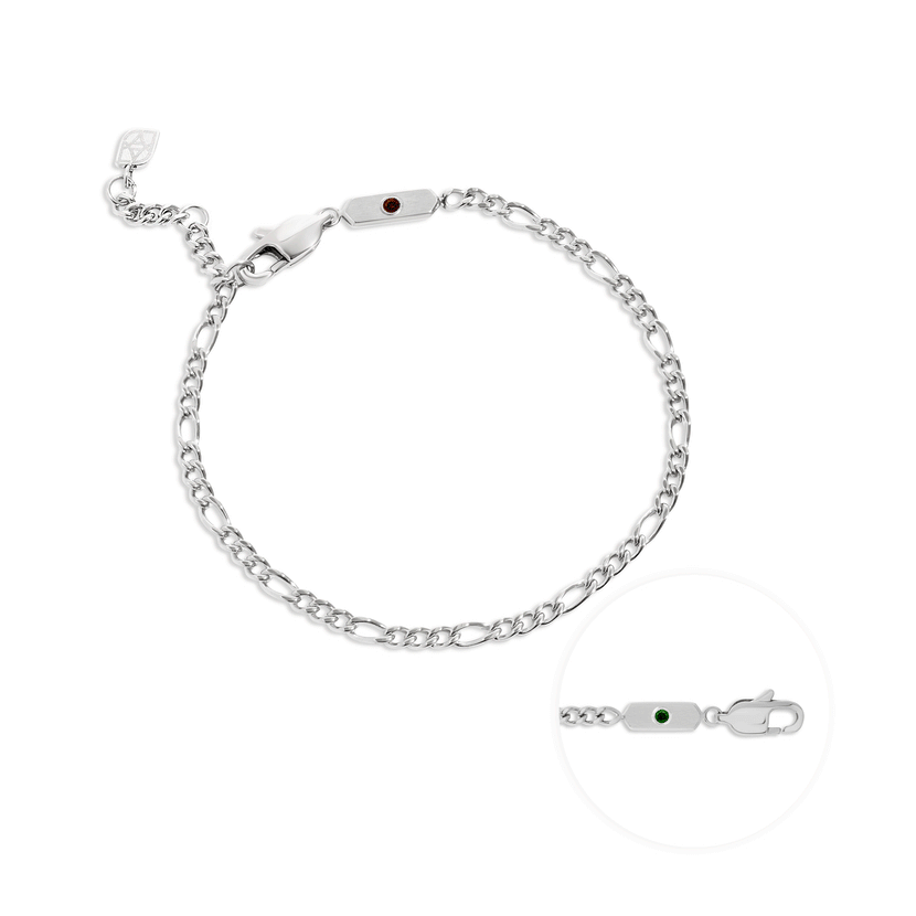 Men's Intersection Figaro Chain Birthstone Bracelet (Silver)