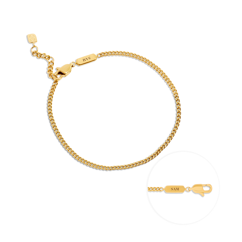 Men's Intersection Curb Chain Engravable Bracelet (Gold)